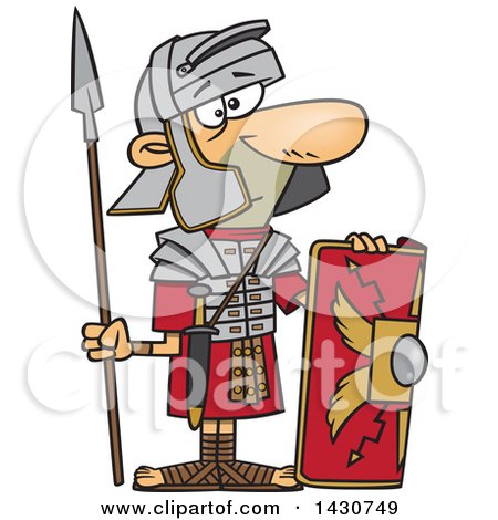 Clipart of a Cartoon Roman Soldier with a Shield and Spear - Royalty Free Vector Illustration by toonaday