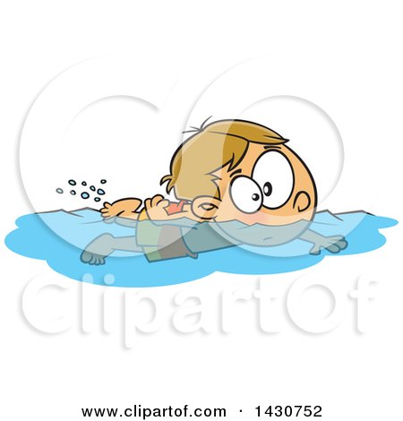 Clipart of a Cartoon White Boy Swimming - Royalty Free Vector Illustration by toonaday