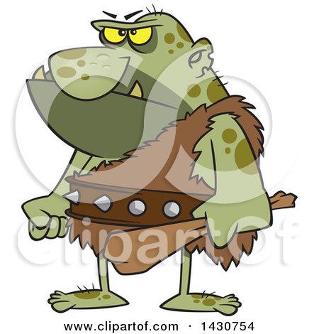 Clipart of a Cartoon Angry Ogre Holding a Club - Royalty Free Vector Illustration by toonaday