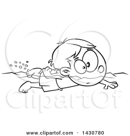 Cartoon Black and White Lineart Boy Swimming Posters, Art Prints by ...