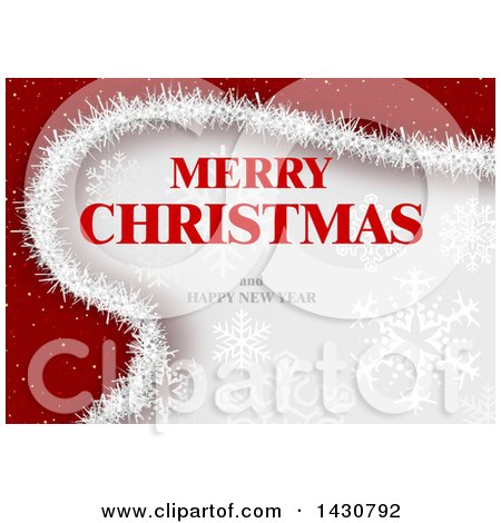 Clipart of a Merry Christmas and Happy New Year Greeting on Red and Gray with Snowflakes - Royalty Free Vector Illustration by dero