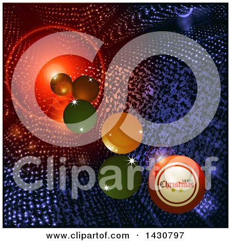 Clipart of a Merry Christmas Greeting and Bingo Balls or Baubles over a Flare in a Tunnel - Royalty Free Vector Illustration by elaineitalia