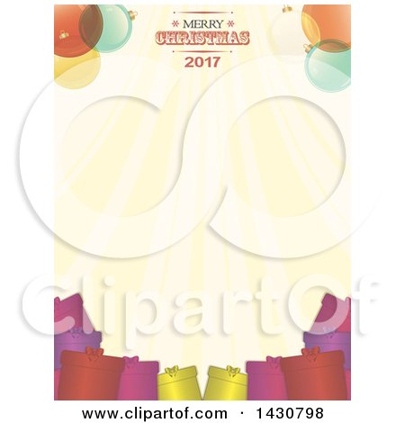 Clipart of a Merry Christmas 2017 Greeting Border over Gifts - Royalty Free Vector Illustration by elaineitalia