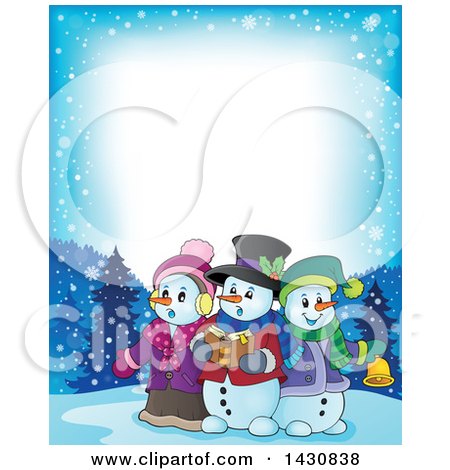 Clipart of a Border of a Group of Snowmen Singing Christmas Carols - Royalty Free Vector Illustration by visekart