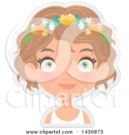 Clipart of a Happy Dirty Blond Caucasian Girl with Purple Flowers in Her Hair - Royalty Free Vector Illustration by Melisende Vector
