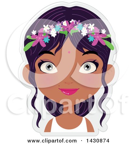 Clipart of a Happy Girl with Flowers in Her Hair - Royalty Free Vector Illustration by Melisende Vector