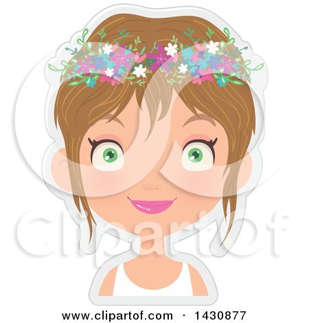 Clipart of a Happy Dirty Blond Caucasian Girl with Purple Flowers in Her Hair - Royalty Free Vector Illustration by Melisende Vector