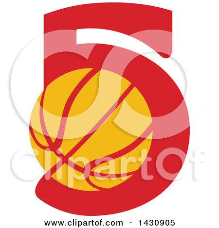 Clipart of a Retro Yellow and Red Basketball in the Number Five - Royalty Free Vector Illustration by patrimonio