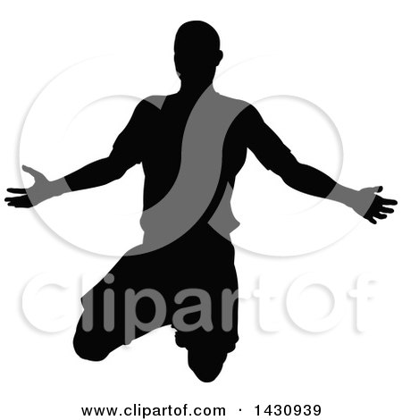 Clipart of a Black Silhouetted Male Soccer Player - Royalty Free Vector Illustration by AtStockIllustration