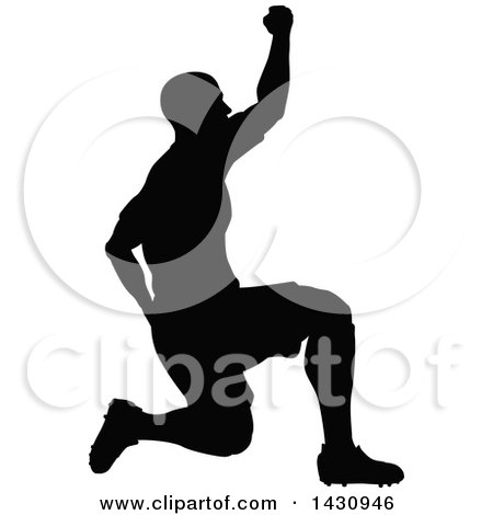 Clipart of a Black Silhouetted Male Soccer Player - Royalty Free Vector Illustration by AtStockIllustration