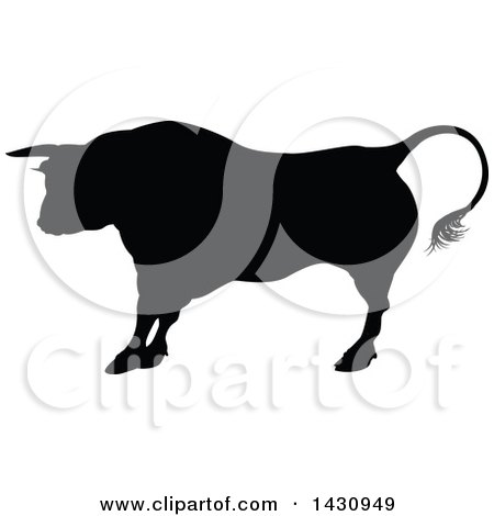 Clipart of a Black Silhouetted Bull Cow - Royalty Free Vector Illustration by AtStockIllustration
