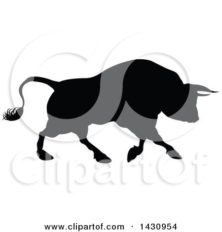 Clipart of a Black Silhouetted Bull Cow - Royalty Free Vector Illustration by AtStockIllustration