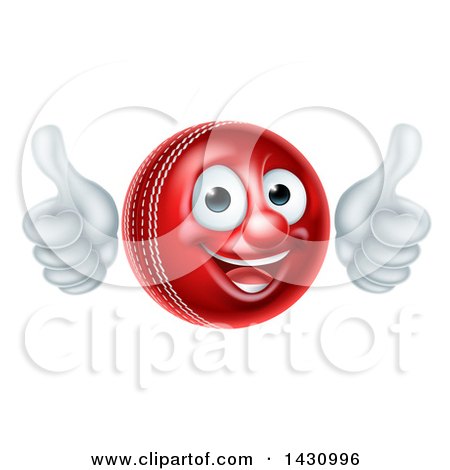 Clipart of a 3d Happy Cricket Ball Mascot Character Giving Two Thumbs up - Royalty Free Vector Illustration by AtStockIllustration