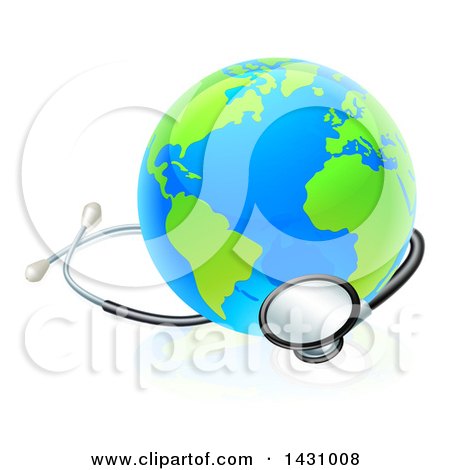 Clipart of a Blue and Green World Earth Globe with a Stethoscope - Royalty Free Vector Illustration by AtStockIllustration
