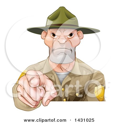 Clipart of a Tough White Male Forest Ranger Pointing Outwards - Royalty Free Vector Illustration by AtStockIllustration