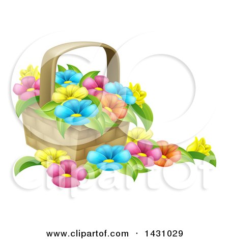 Clipart of a Basket Full of Colorful Flowers - Royalty Free Vector Illustration by AtStockIllustration