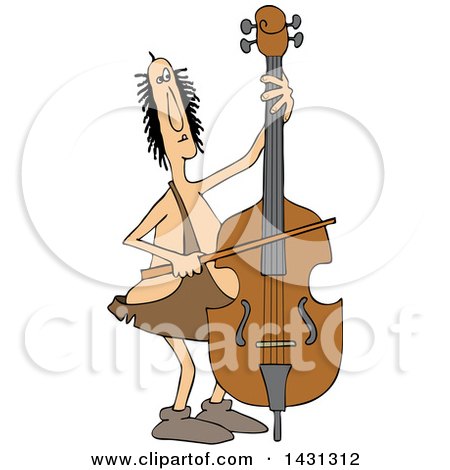 Clipart of a Cartoon Caveman Musician Playing a Double Bass - Royalty Free Vector Illustration by djart