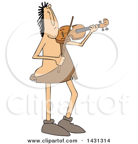 Clipart of a Cartoon Caveman Musician Playing a Violin or Viola - Royalty Free Vector Illustration by djart