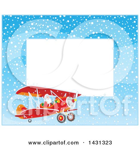 Clipart of a Horizontal Border of of Santa Claus Flying a Biplane in the Snow - Royalty Free Vector Illustration by Alex Bannykh
