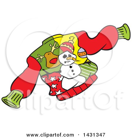 Clipart of a Cartoon Ugly Christmas Sweater with Baubles, Stars, Rudolph and a Snowman - Royalty Free Vector Illustration by Johnny Sajem