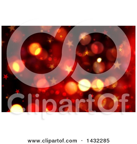 Clipart of a Red and Gold Star and Bokeh Flare Background - Royalty Free Illustration by KJ Pargeter