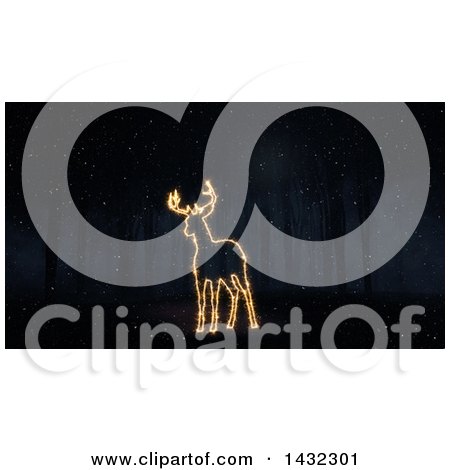 Clipart of a 3d Sparkly Light Deer in the Woods - Royalty Free Illustration by KJ Pargeter