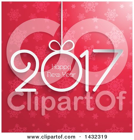 Clipart of a Happy New Year 2017 Greeting over Pink Snowflakes and Stars - Royalty Free Vector Illustration by KJ Pargeter