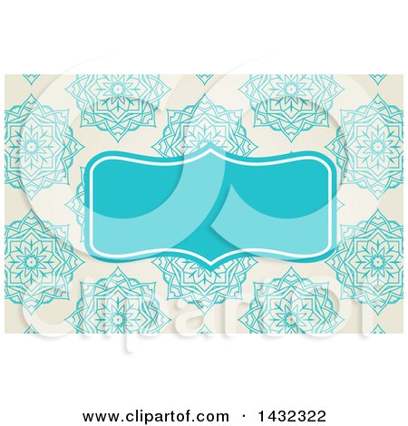Clipart of a Business Card or Website Background Design of Elegant Flowers on Beige, with a Blue Frame| Royalty Free Vector Illustration by KJ Pargeter