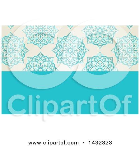 Clipart of a Business Card or Website Background Design of Elegant Flowers on Beige, with Blue Text Space - Royalty Free Vector Illustration by KJ Pargeter