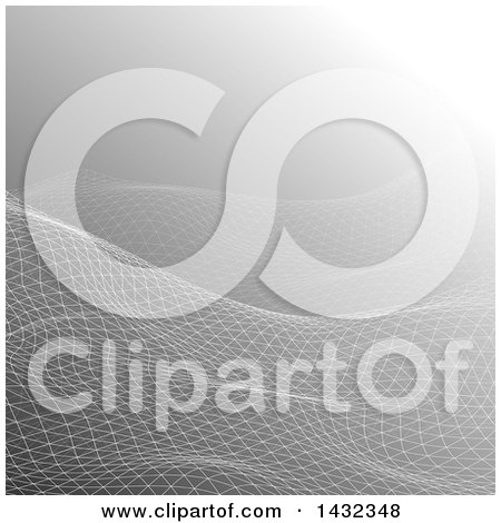 Clipart of a Grayscale Flowing Grid Background - Royalty Free Vector Illustration by KJ Pargeter