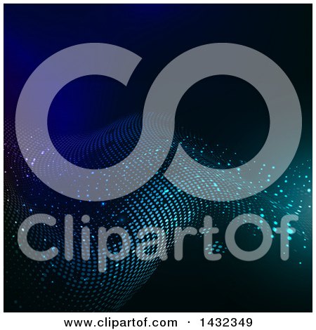 Clipart of a Background of Dots Forming a Wave on Blue - Royalty Free Vector Illustration by KJ Pargeter