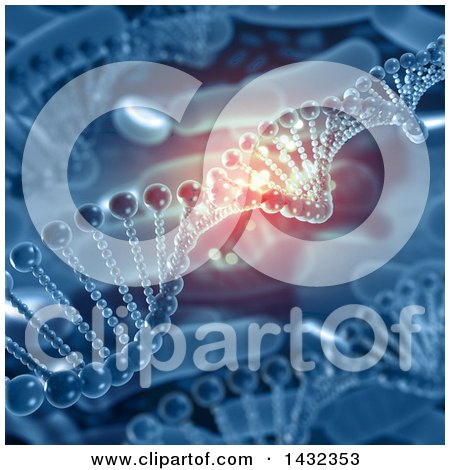 Clipart of a 3d Scientific Medical Background of Dna Strands and Bacteria - Royalty Free Illustration by KJ Pargeter