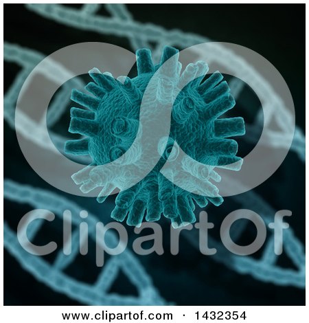 Clipart of a 3d Scientific Medical Background of Dna Strands and a Virus Cell - Royalty Free Illustration by KJ Pargeter