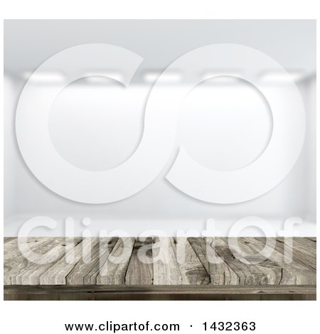 Clipart of a 3d Wooden Table over a Blurred White Room - Royalty Free Illustration by KJ Pargeter
