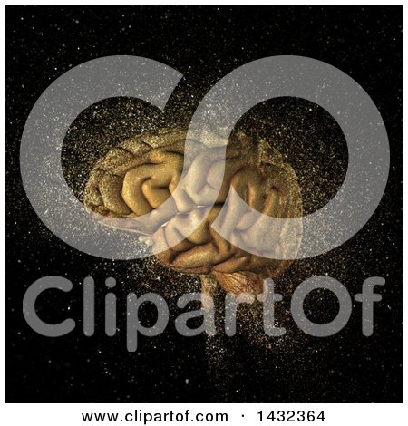 Clipart of a 3d Human Brain with Glitter on Black - Royalty Free Illustration by KJ Pargeter