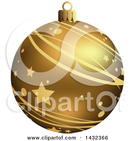 Clipart of a 3d Gold Star and Stripe Patterned Christmas Bauble Ornament - Royalty Free Vector Illustration by dero