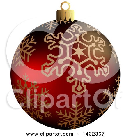 Clipart of a 3d Red Snowflake Patterned Christmas Bauble Ornament - Royalty Free Vector Illustration by dero
