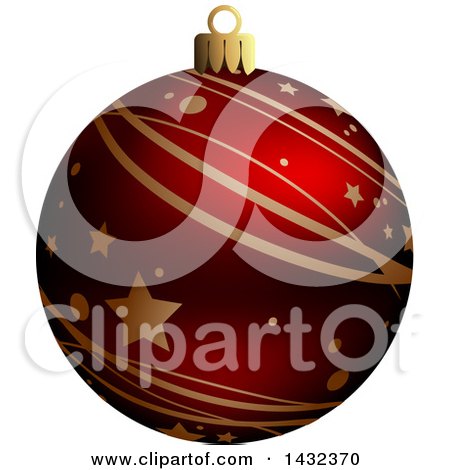 Clipart of a 3d Red Star and Stripe Patterned Christmas Bauble Ornament - Royalty Free Vector Illustration by dero
