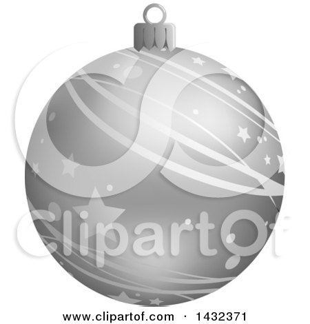 Clipart of a 3d Silver Star and Stripe Patterned Christmas Bauble Ornament - Royalty Free Vector Illustration by dero