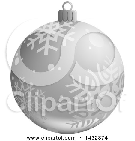Clipart of a 3d Silver Snowflake Patterned Christmas Bauble Ornament - Royalty Free Vector Illustration by dero