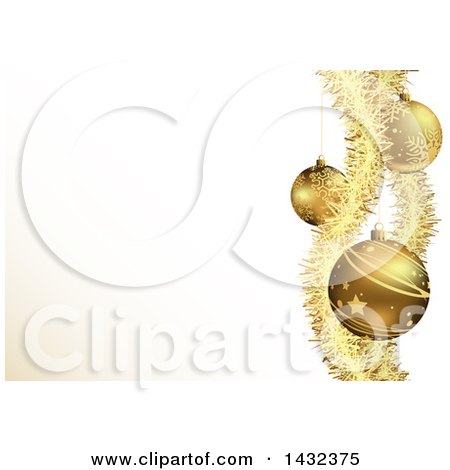 Clipart of a Christmas Background with a Border of 3d Golden Tinsel and Bauble Ornaments - Royalty Free Vector Illustration by dero