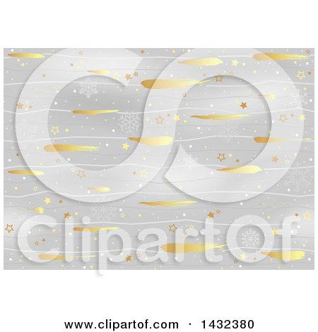 Clipart of a Winter or Christmas Background Pattern of Gold and White Lines, Stars and Snowflakes on Gray - Royalty Free Vector Illustration by dero
