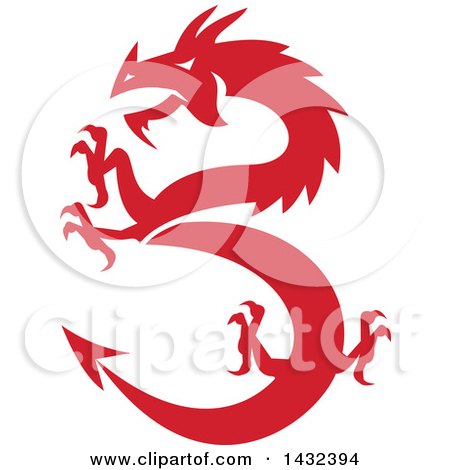 Clipart of a Retro Red Rampant Dragon - Royalty Free Vector Illustration by patrimonio
