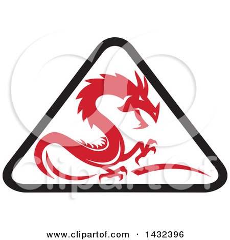 Clipart of a Retro Red Dragon in a Black and White Triangle - Royalty Free Vector Illustration by patrimonio