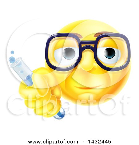 Clipart of a Yellow Smiley Face Emoji Emoticon Scientist Holding a Test Tube - Royalty Free Vector Illustration by AtStockIllustration