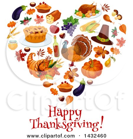 Clipart of a Happy Thanksgiving Greeting Under a Heart - Royalty Free Vector Illustration by Vector Tradition SM