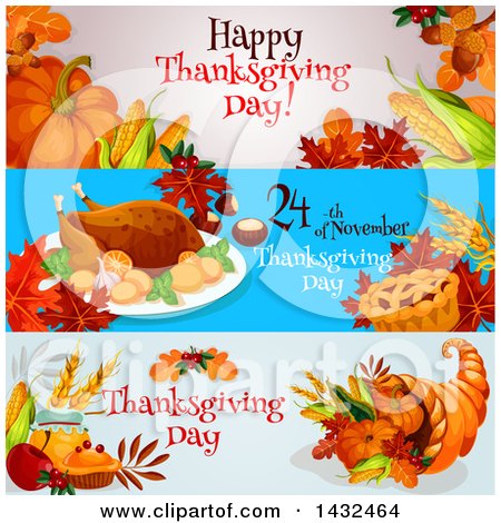 Clipart of Happy Thanksgiving Day Greeting Website Banner Designs - Royalty Free Vector Illustration by Vector Tradition SM
