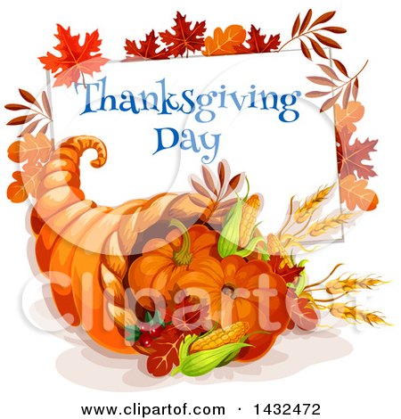 Clipart of a Thanksgiving Day Greeting over a Cornucopia - Royalty Free Vector Illustration by Vector Tradition SM