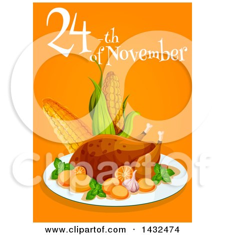 Clipart of Thanksgiving 24th November Text with a Roasted Turkey - Royalty Free Vector Illustration by Vector Tradition SM