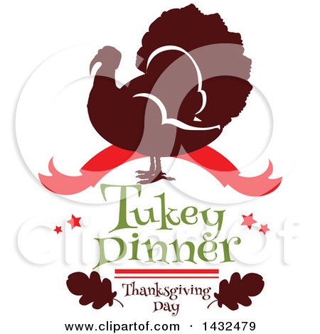 Clipart of a Silhouetted Turkey Bird with Turkey Dinner Thanksgiving Day Text - Royalty Free Vector Illustration by Vector Tradition SM